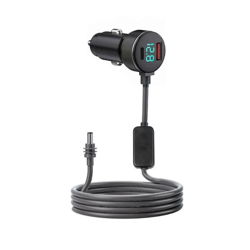 BackupMyFilesNow® Starlink 3-in-1 car charger with dual USB ports, 2M waterproof extension cable, digital voltmeter, for 12V-24V vehicles.