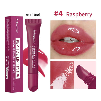 Lakerain Lip Moisturizing Glaze Balm 2-in-1 lip gloss with mirror, showing glossy finish and moisturizing formula in a sleek tube.