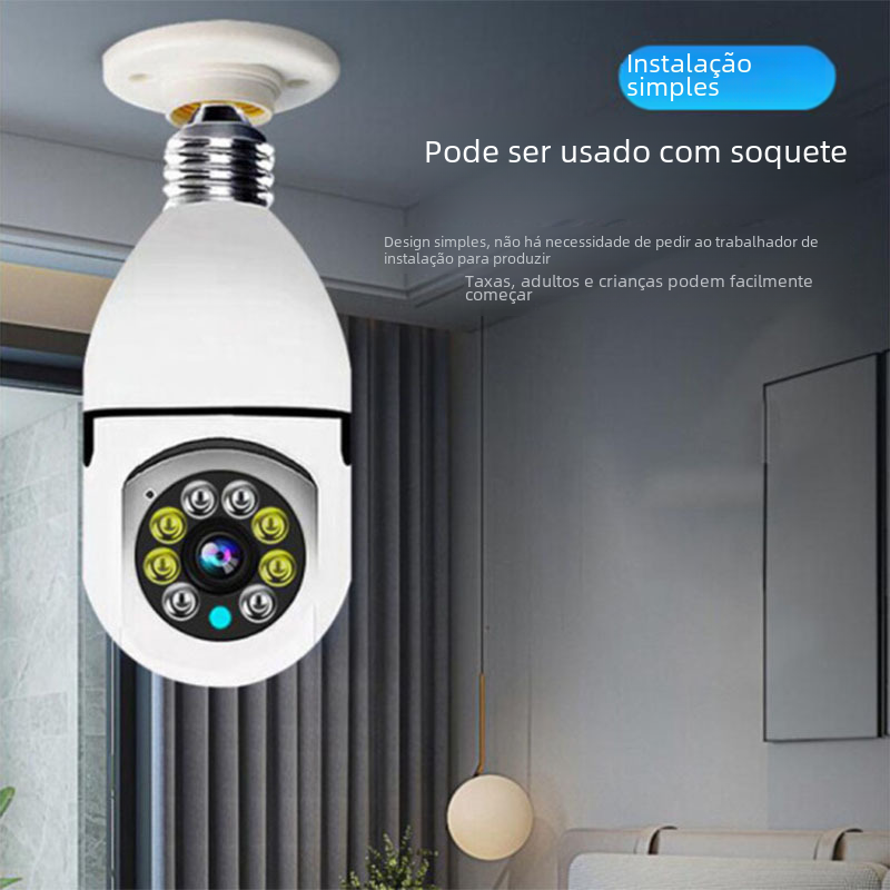 Wireless WiFi security camera with E27 socket, 200W, dual-light source, 2MP resolution, dual-frequency, suitable for home or office security.