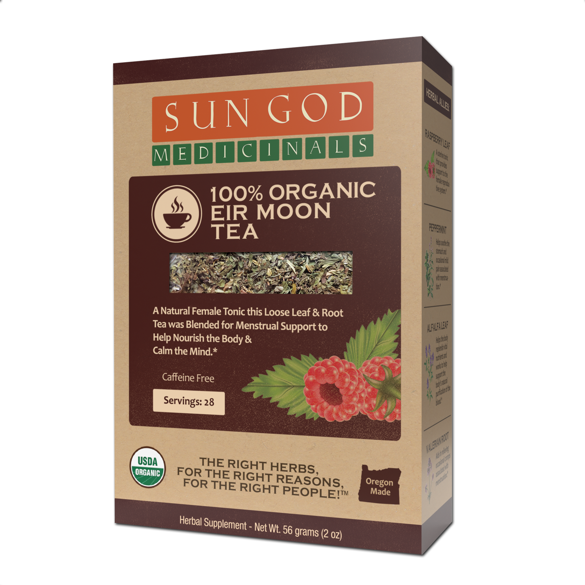 Eir Moon Organic Herbal Tea by BACKUPMYFILESNOW.COM® in a 2oz package with dried herbal blend and loose tea leaves.