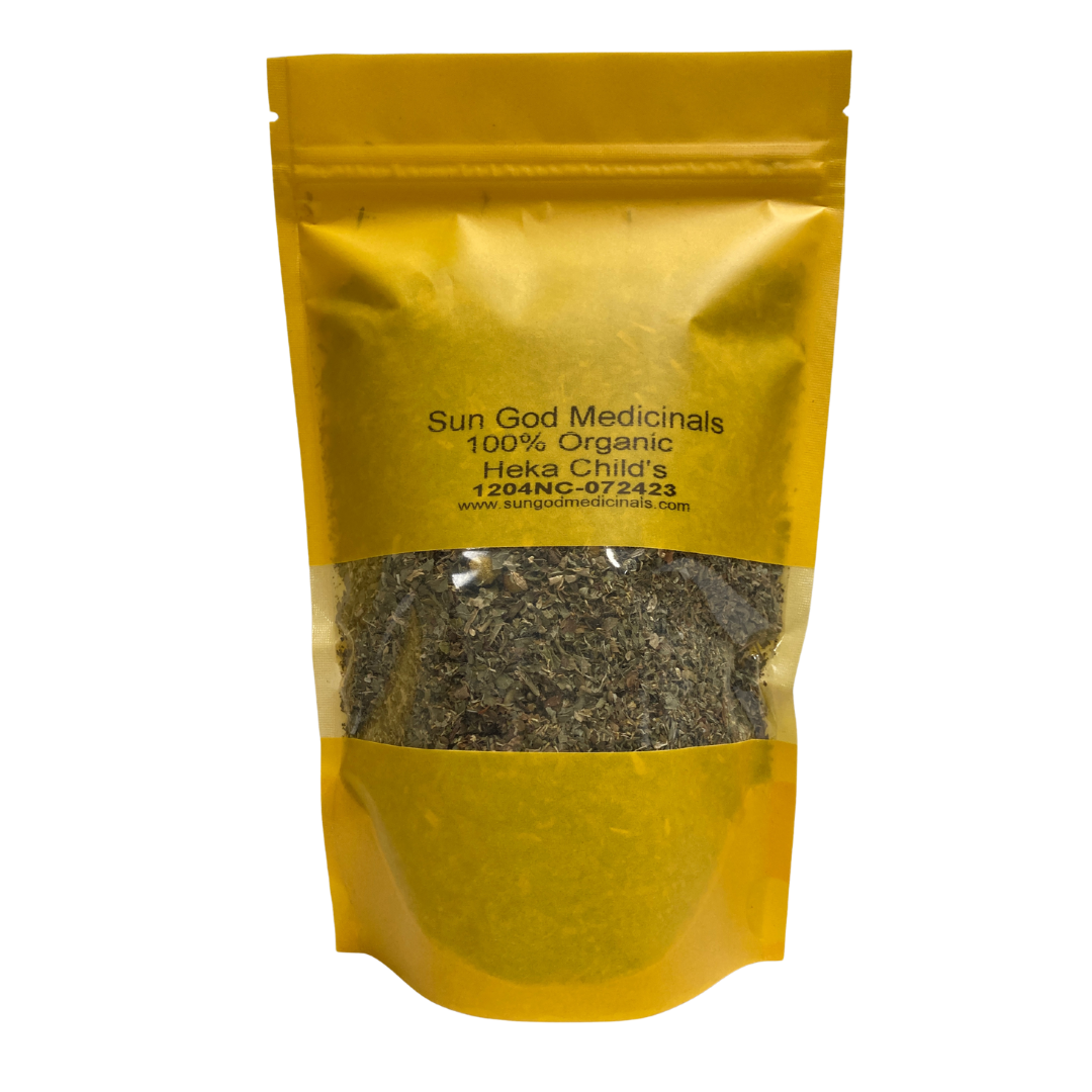 Heka Child's Organic Herbal Tea by BACKUPMYFILESNOW.COM®, 2oz package showing herbal tea blend for children.