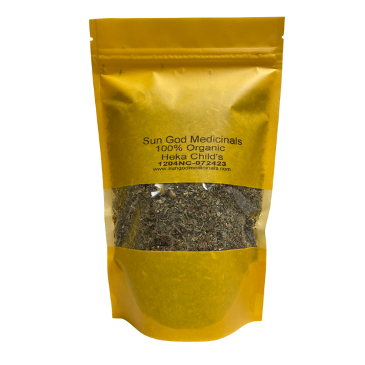 Heka Child's Organic Herbal Tea by BACKUPMYFILESNOW.COM®, 2oz package showing herbal tea blend for children.
