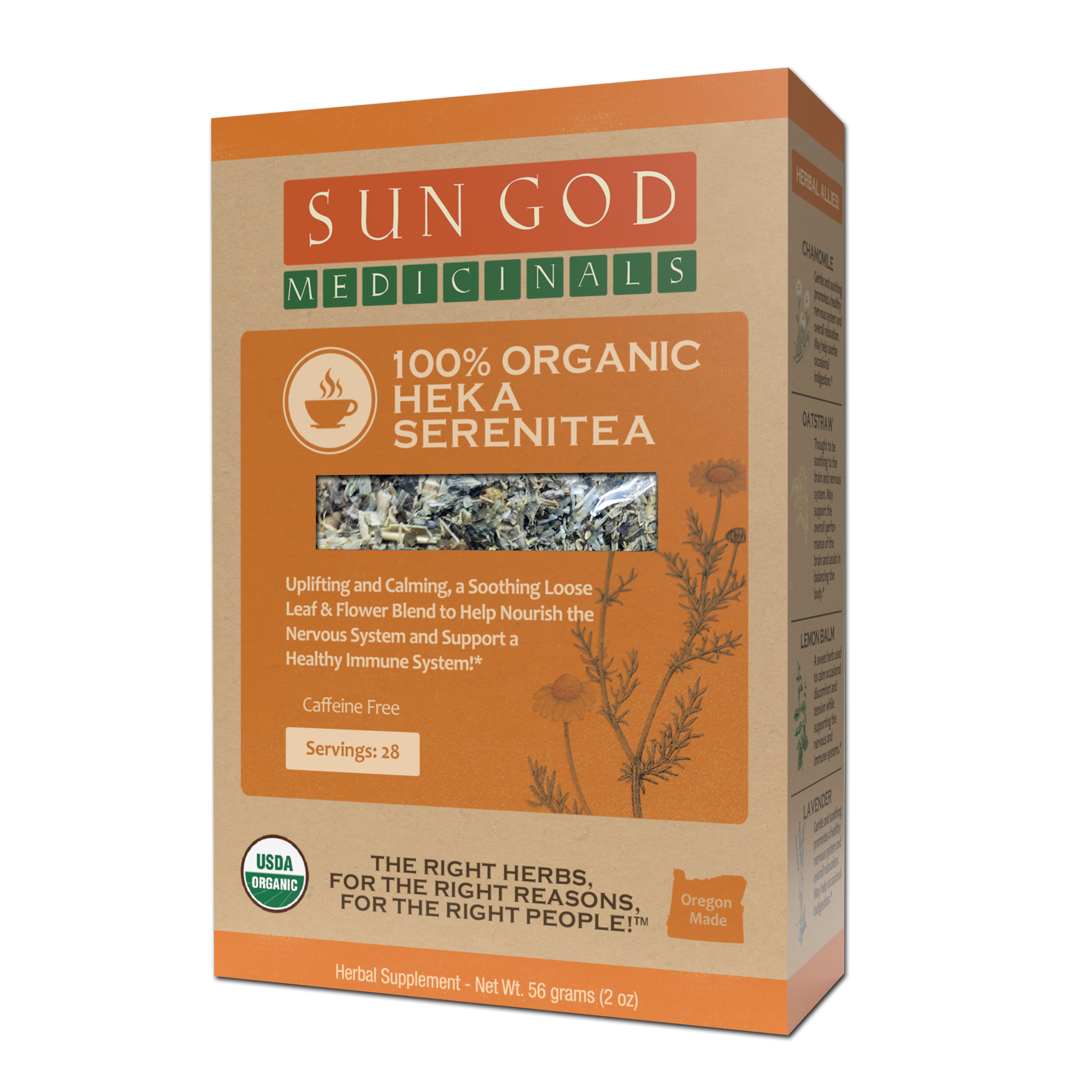 Organic Heka Serenitea herbal tea by BACKUPMYFILESNOW.COM® in a 2oz package, featuring a blend of calming herbs.