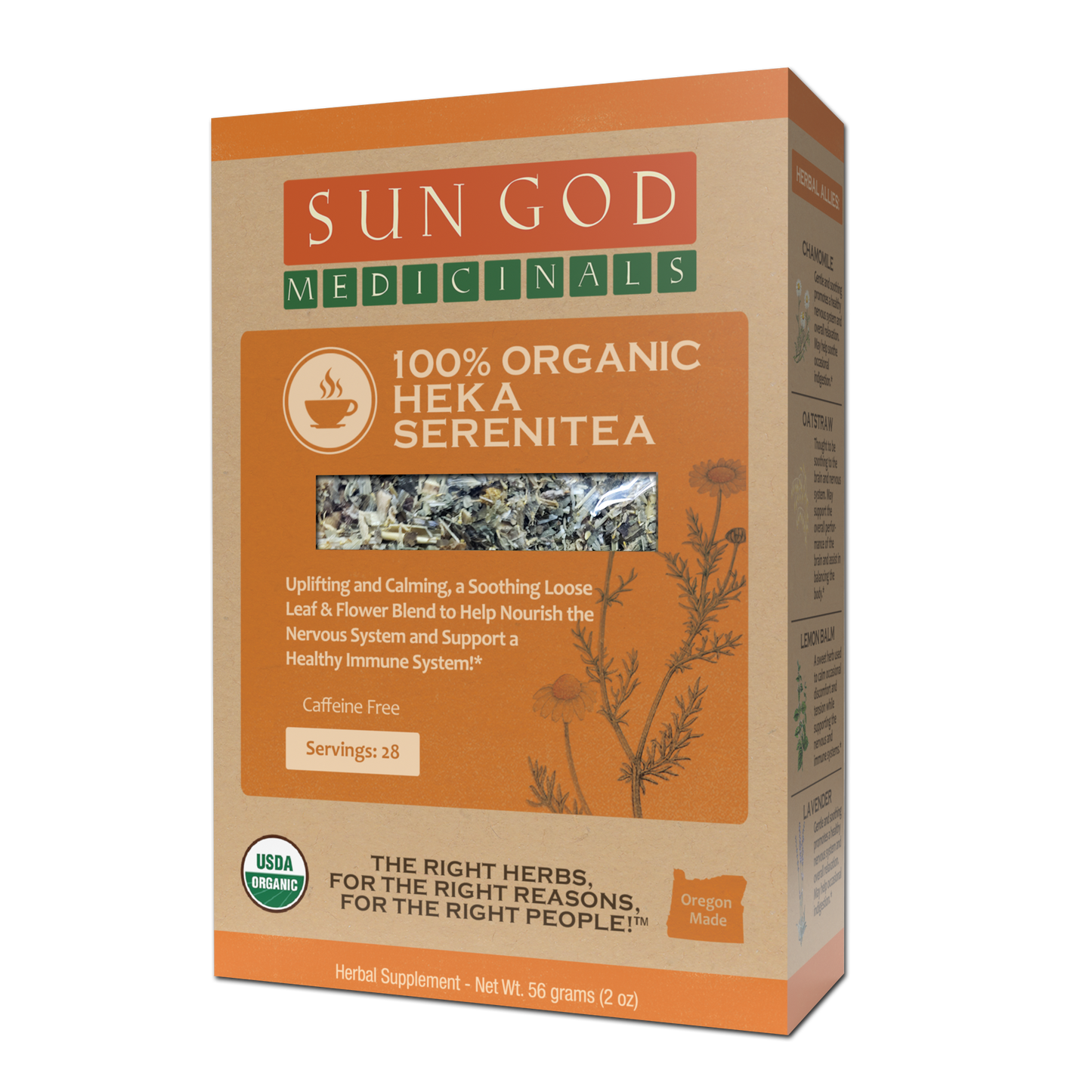 Organic Heka Serenitea herbal tea from BACKUPMYFILESNOW.COM® in a 2oz package, showcasing the herbal tea blend and packaging.