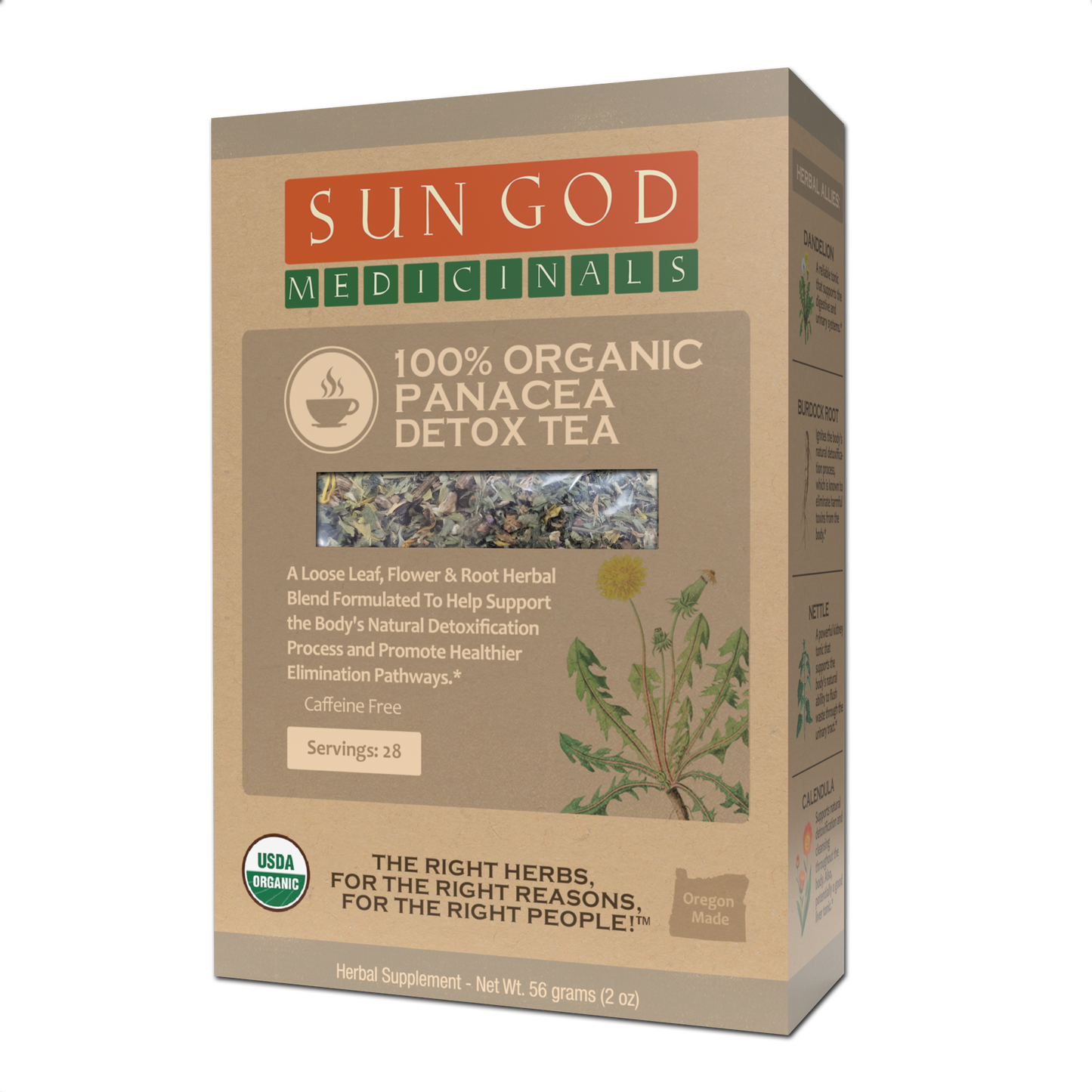 Organic Panacea Detox Herbal Tea by BACKUPMYFILESNOW.COM® in a 2oz package, featuring herbal blend for detoxification with fresh ingredients.