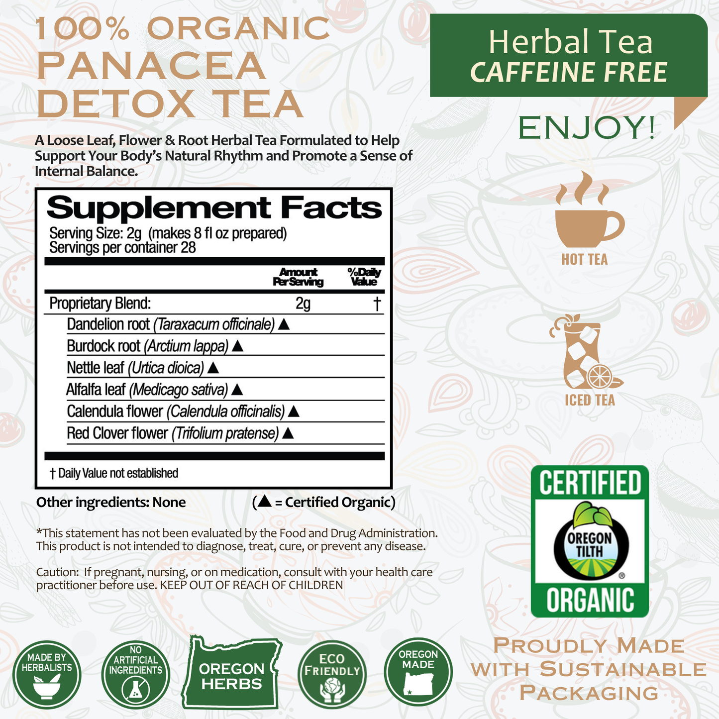 Organic Panacea Detox Herbal Tea by BACKUPMYFILESNOW.COM® in a 2oz package, featuring fresh herbal blend for cleansing and wellness.