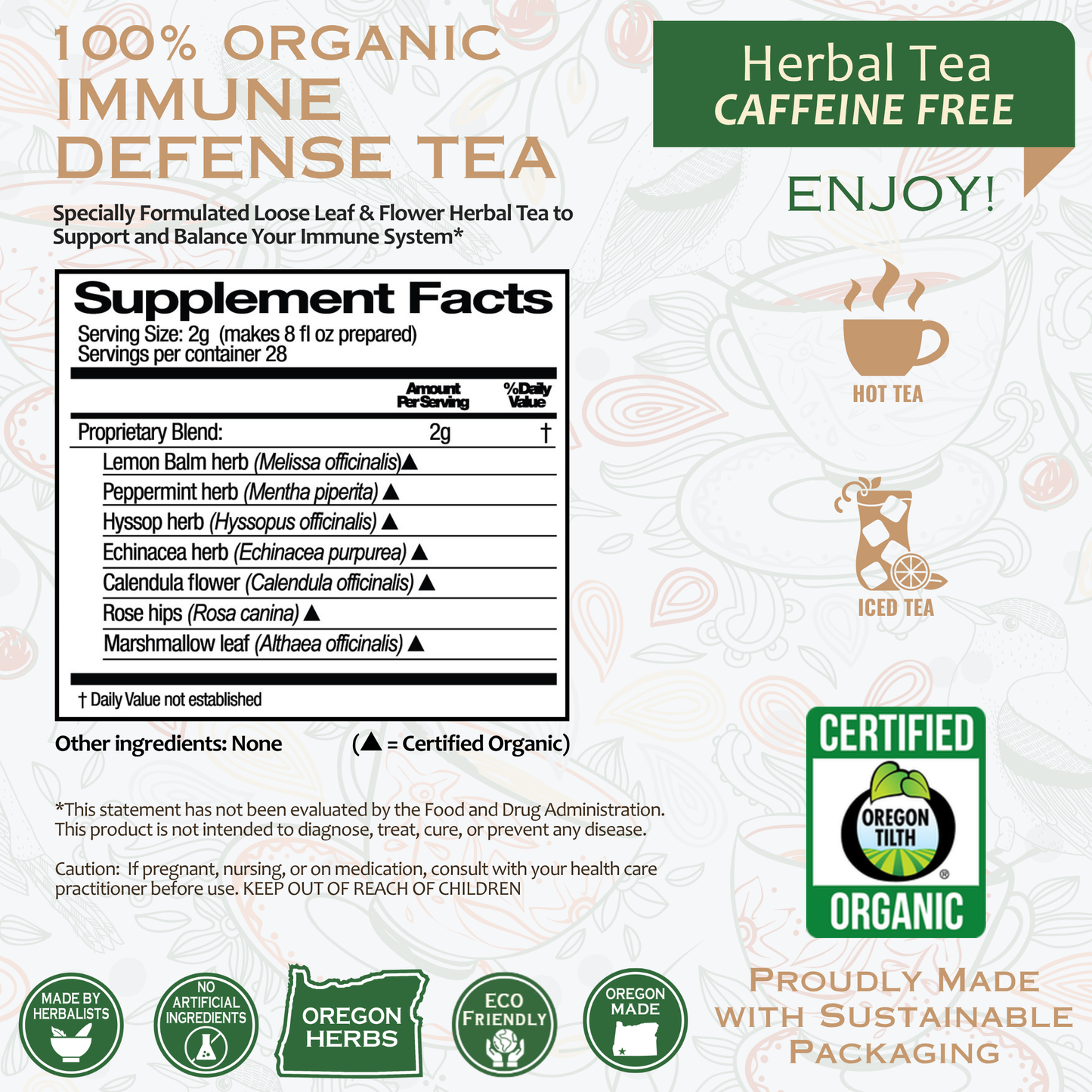Organic Panacea Immune Defense Herbal Tea by BACKUPMYFILESNOW.COM® in a 2oz package, featuring herbal ingredients for immune support.