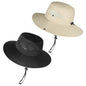 Pair of ZOORON wide brim bucket hats for men and women, waterproof UPF50+ sun hats in black and light beige for outdoor activities.