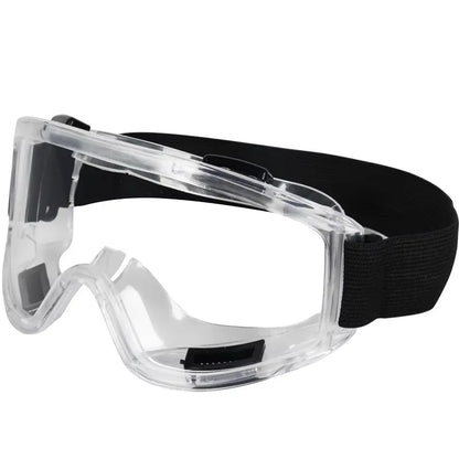 Clear anti-fog safety glasses by BACKUPMYFILESNOW® with adjustable fit, splash and dust protection for riding, skiing, and sports.
