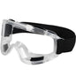 Clear anti-fog safety goggles by BACKUPMYFILESNOW.COM® with adjustable straps, designed for dust, splash, riding, and skiing sports.