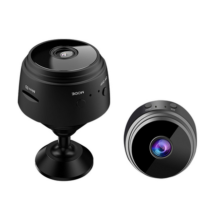 Two black security cameras from BackupMyFilesNow.com with weather-resistant design for home or business security.