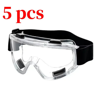 Pair of white safety goggles with clear lenses, dust-proof and anti-splash eye protection for industrial and lab work.