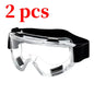 Pair of white safety goggles with clear lenses, anti-splash dust-proof eye protection for industrial and lab work.