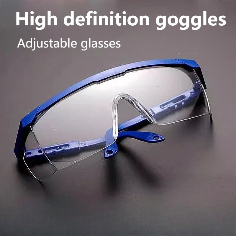 Pair of BACKUPMYFILESNOW.COM chemical goggles, dustproof and splash-proof safety glasses for laboratory work and protective safety use.