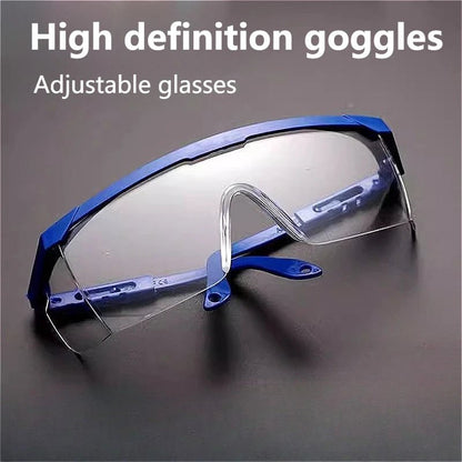 Pair of BACKUPMYFILESNOW.COM chemical goggles, dustproof and splash-proof safety glasses for laboratory work and protective safety use.