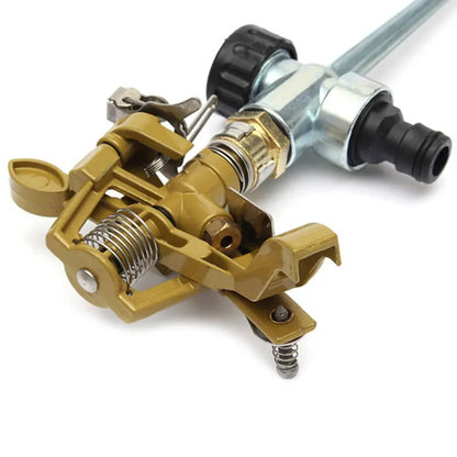 360-degree rotation garden sprinkler by BackupMyFilesNow, adjustable impact nozzle watering lawn, garden, orchard, or field.