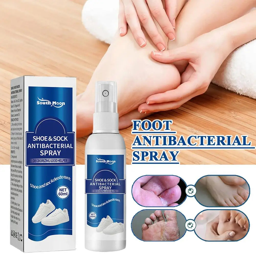 Two 60ml antibacterial shoe odor spray bottles from BackupMyFilesNow.com, designed to freshen shoes and remove foot and sock odors.