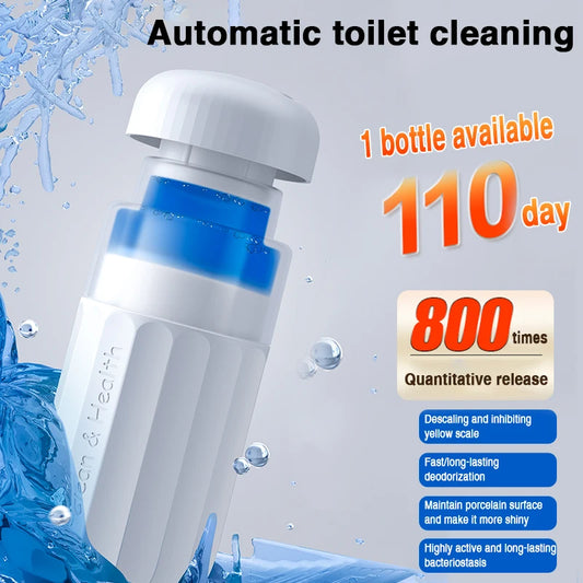 Automatic toilet cleaner liquid by BackupMyFilesNow.com, featuring strong descaling, deodorization, stain removal, and fresh fragrance.