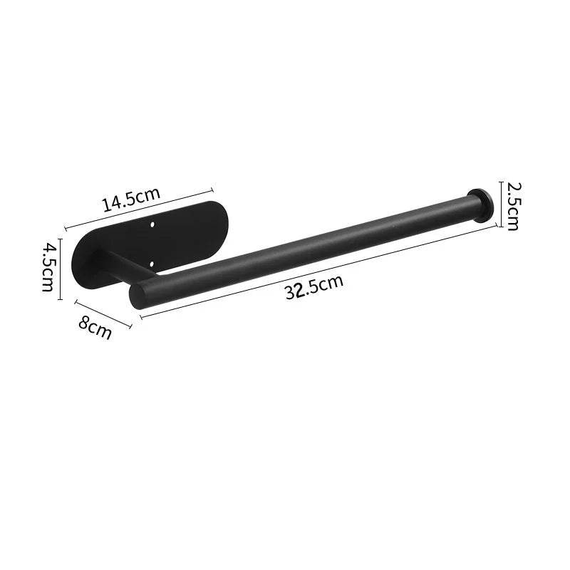 Stainless steel self-adhesive toilet paper and towel holder with wall mount, punch-free design for kitchen or bathroom storage.