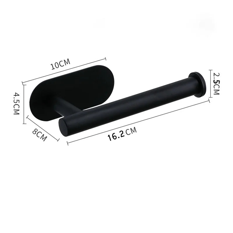 Stainless steel self-adhesive toilet paper and towel holder mounted on wall, kitchen hook storage, punch-free design.