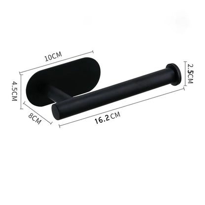 Stainless steel self-adhesive toilet paper and towel holder mounted on wall, kitchen hook storage, punch-free design.