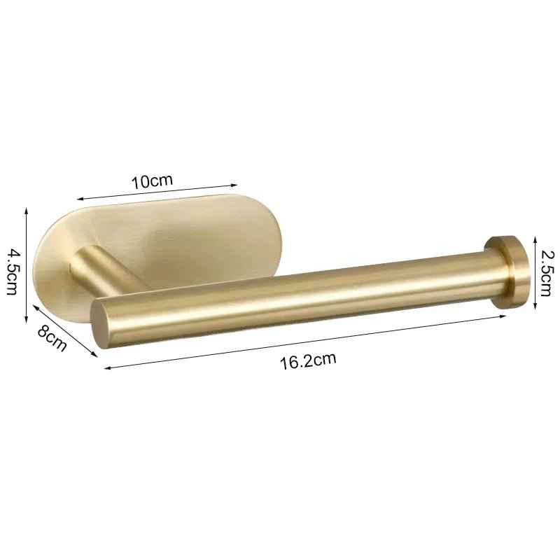 Stainless steel self-adhesive toilet paper and towel holder, wall-mounted kitchen hook for roll paper storage, no punch needed.