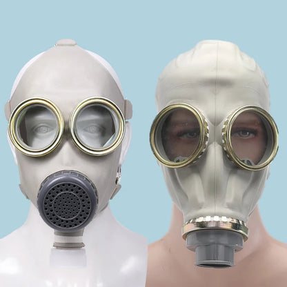 Full face industrial gas mask with filters and connecting pipe, designed for chemical, paint, and dust protection in workplace safety.