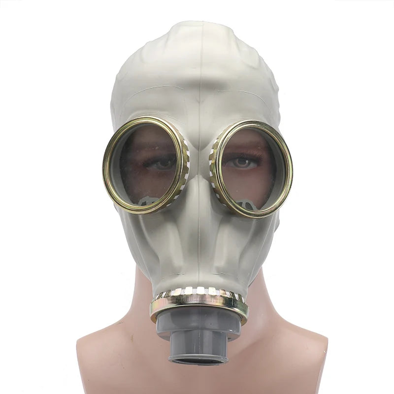 Industrial safety full face gas mask with filters, chemical breathing mask, paint dust respirator, and connecting pipe for workplace safety.