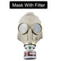 Full face industrial gas mask with filters, connecting pipe, and protective design for chemical, paint, and dust safety.