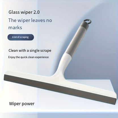 Two silicone shower scrapers by BACKUPMYFILESNOW.COM® for bathroom cleaning, glass, floors, and windows, household water wipers.