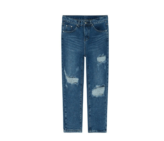 Handsome ripped mid-waist cropped trousers by BACKUPMYFILESNOW.COM® featuring a stylish all-match design and distressed details.