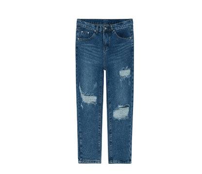 Handsome ripped mid-waist cropped trousers by BACKUPMYFILESNOW.COM® featuring a stylish all-match design and distressed details.