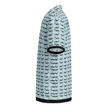 Shark Frenzy button-up shirt by BACKUPMYFILESNOW.COM® featuring a shark print design and collared style.