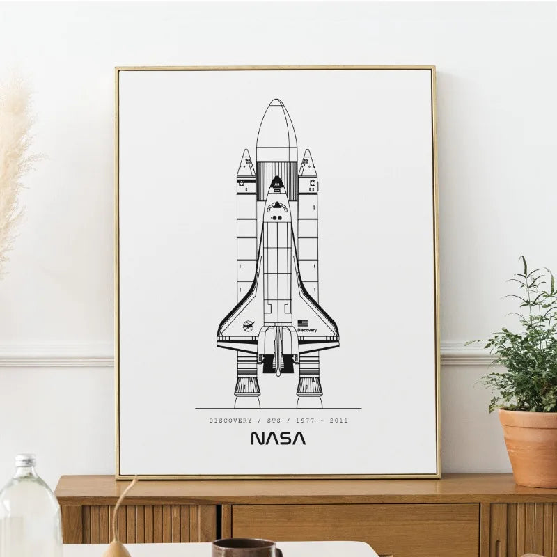 Minimalist NASA and SpaceX rocket blueprint canvas wall art, unframed 20x30cm for modern living room home decor.