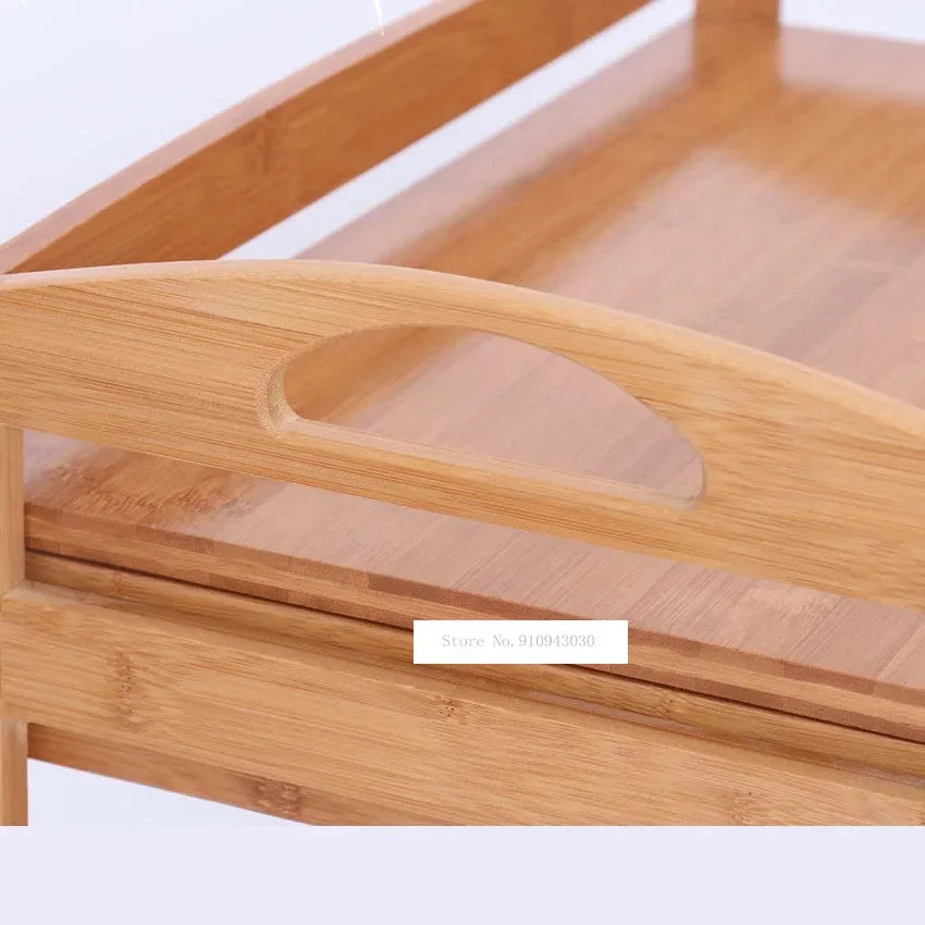 Movable bamboo dining trolley with three layers, small side cabinet, ideal for kitchen, living room, or beauty salon.