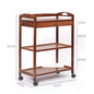 Brown bamboo movable dining trolley with 3 layers, ideal for tea, dining, or salon use, and small kitchen or living room storage.
