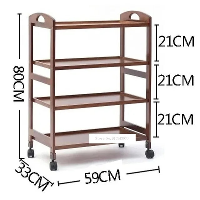 Movable bamboo dining trolley with 3 layers, ideal for living room, kitchen, or salon storage, in brown with wheels.