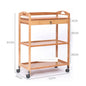 Movable bamboo dining trolley with 3 layers, small kitchen shelf, and side cabinet for tea, dining, or salon use.