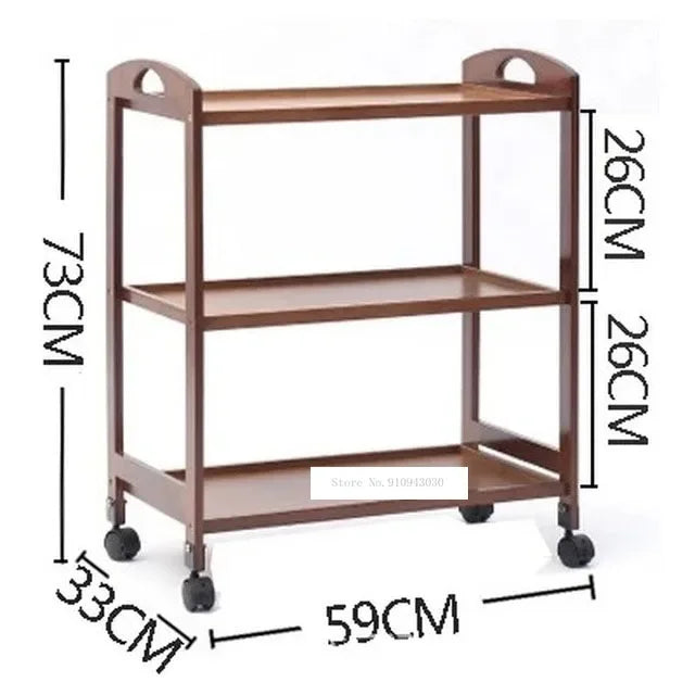 Brown bamboo dining trolley with 3/4 layers, movable design, ideal for tea, dining, or living room storage.