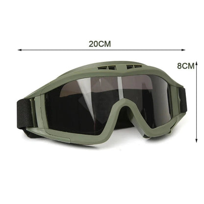 BackupMyFilesNow.com® Airsoft tactical goggles with three lenses, khaki color, windproof, dustproof, suitable for shooting and motocross.