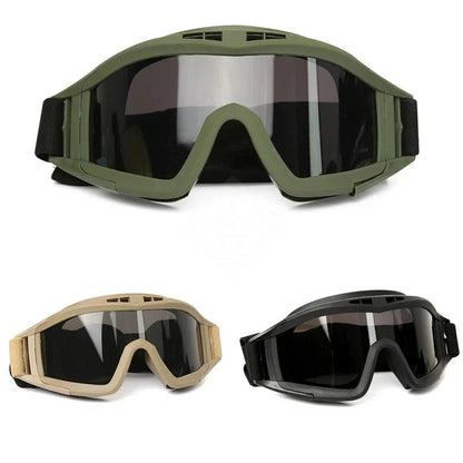 BackupMyFileSNOW® Airsoft Tactical Goggles with three lenses, windproof, dustproof, and protective for shooting and motocross activities.
