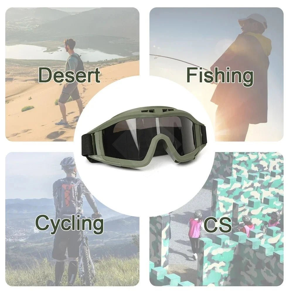 BackupMyFilesNow® Airsoft tactical goggles with three lenses, windproof and dustproof, suitable for shooting, motocross, and mountaineering.