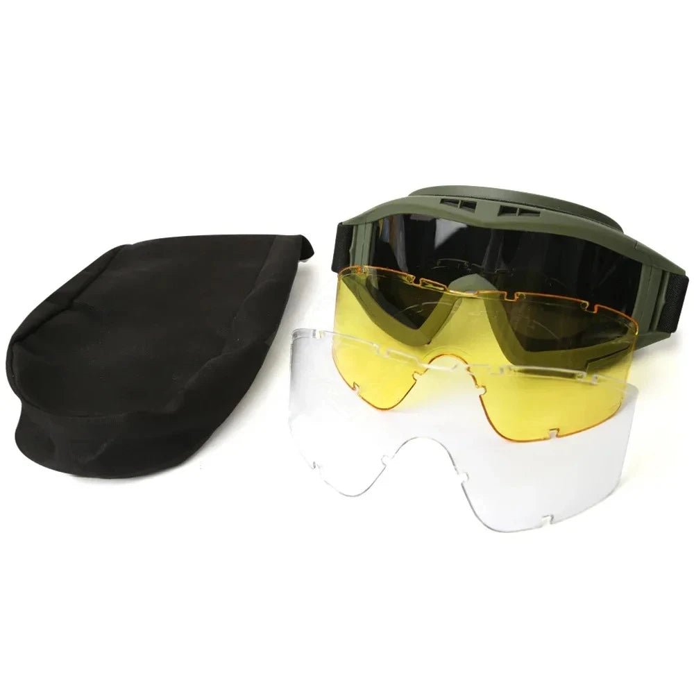 BackupMyFileSNOW® Airsoft tactical goggles with three lenses, windproof, dustproof, suitable for shooting, motocross, and mountaineering.