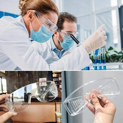 Set of three transparent safety anti-fog goggles by BACKUPMYFILESNOW.COM®, dust and chemical splash-proof, over eyeglasses, ANSI Z87.1 certified