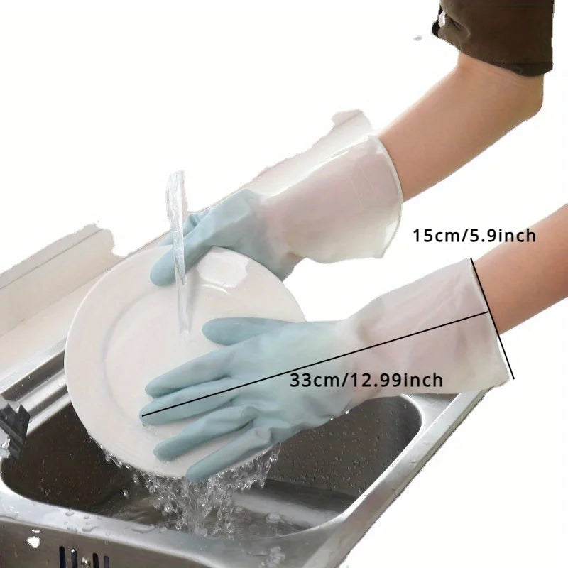 Pair of waterproof household cleaning gloves from BACKUPMYFILESNOW.COM®, ideal for kitchen dishwashing and laundry cleaning.