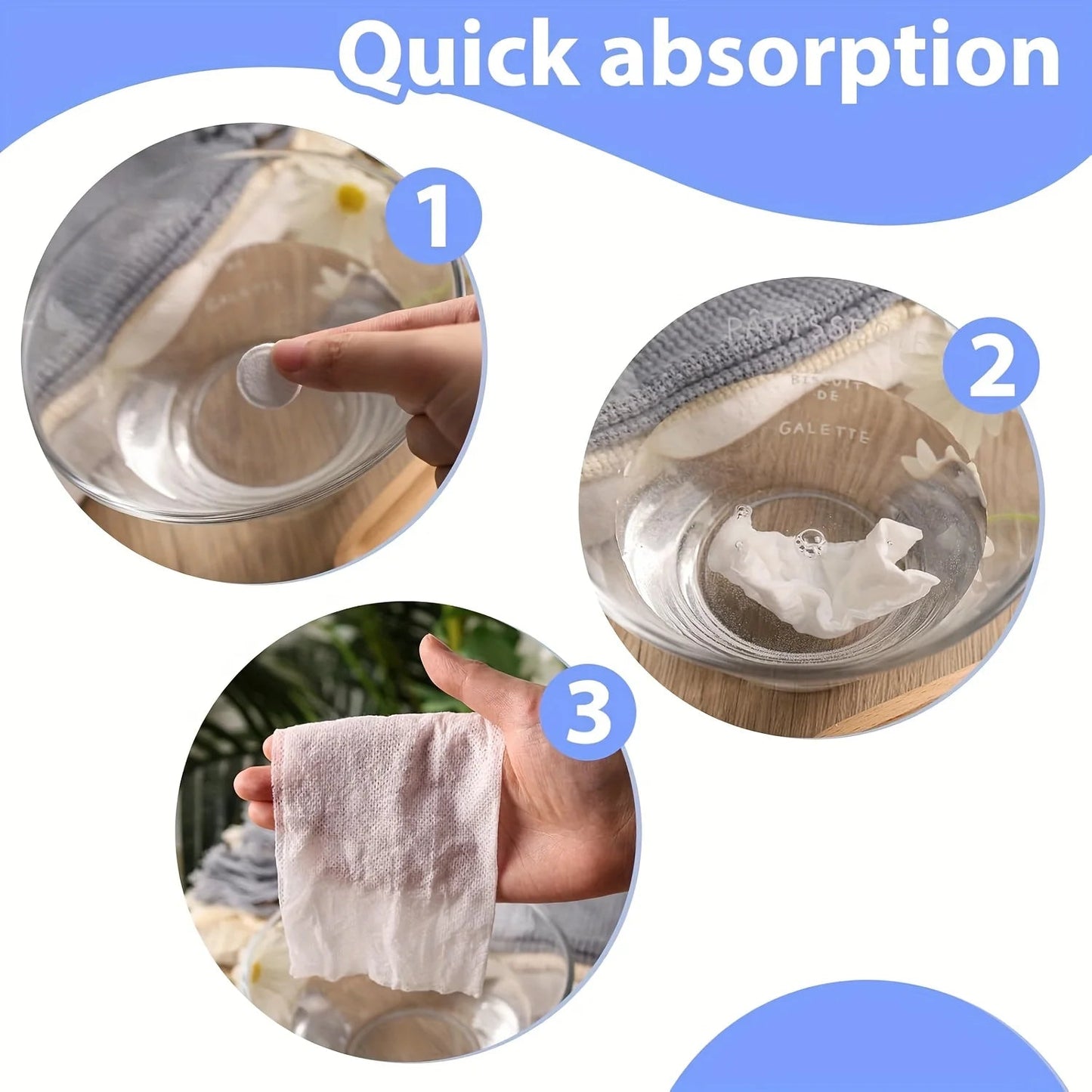 Three tubes containing 30 compressed white towels, lightweight and heavy-duty, ideal for camping, fitness, and travel.