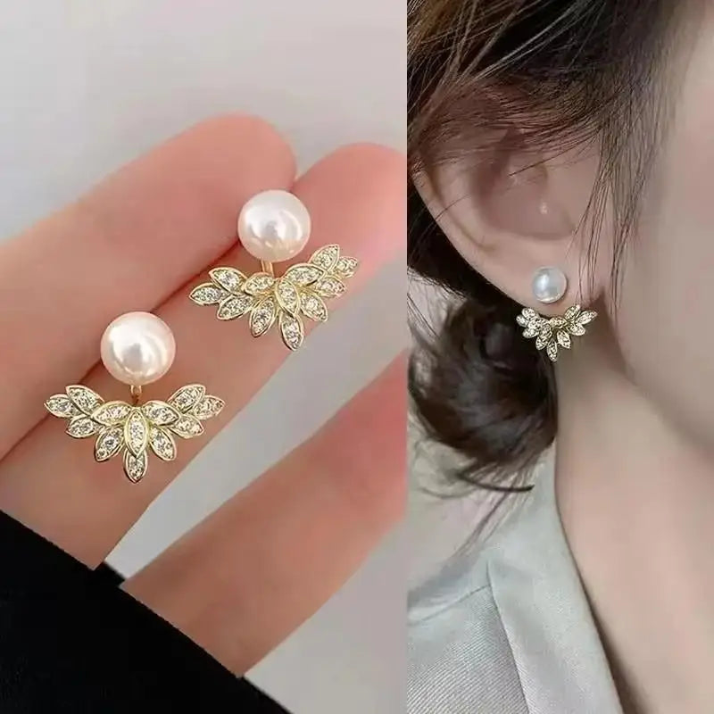 925 silver needle green flower earrings for women with zircon leaf design, Korean fashion jewelry, trendy women's stud earrings