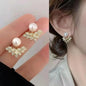 925 silver needle green flower earrings for women with zircon leaf design, Korean fashion jewelry, trendy women's stud earrings