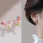 925 silver needle green flower earrings for women, Korean fashion jewelry with zircon leaf design, stylish women's stud earrings