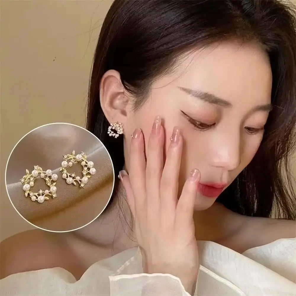 925 silver needle green flower earrings for women with zircon leaf design, Korean fashion jewelry, trending luxury stud earrings